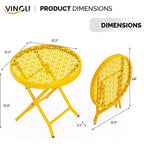 VINGLI Tavolino Laterale Pieghevole da Patio, Piccolo Tavolino da Esterno con Motivo Floreale Intramontabile e Robusta Struttura in Metallo a X Ideale, Giallo, 1 Confezione