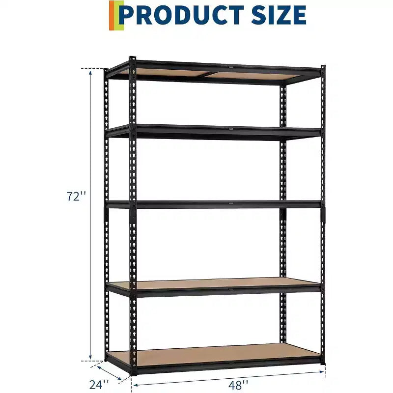 Scaffali portaoggetti da garage a 5 ripiani, 48" L x 24" W x 72" H, robusti scaffali portaoggetti con ripiano regolabile per dispensa e magazzino