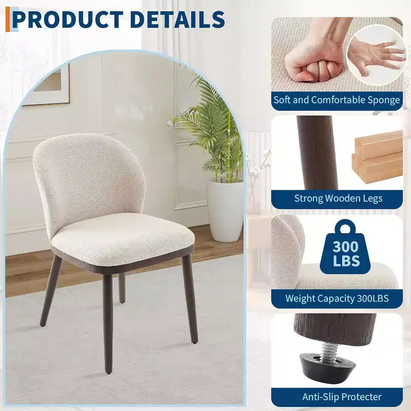 Sedie da pranzo moderne imbottite con schienale ergonomico, sedie da pranzo con capacità di 120kg con gambe in legno per sala da pranzo, 2 pezzi