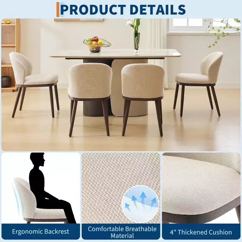 Sedie da pranzo moderne imbottite con schienale ergonomico, sedie da pranzo con capacità di 120kg con gambe in legno per sala da pranzo, 2 pezzi
