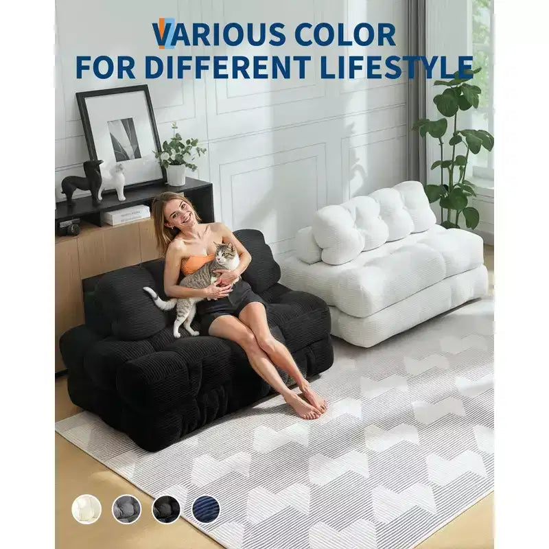 Divano Letto Pieghevole Convertibile 3-in-1 con Cuscino Materasso Pieghevole con Schienale, Comoda Poltrona Letto Portatile Divano da Terra per Soggiorno