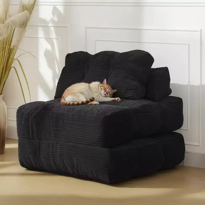 Divano Letto Pieghevole Convertibile 3-in-1 con Cuscino Materasso Pieghevole con Schienale, Comoda Poltrona Letto Portatile Divano da Terra per Soggiorno