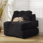 Divano Letto Pieghevole Convertibile 3-in-1 con Cuscino Materasso Pieghevole con Schienale, Comoda Poltrona Letto Portatile Divano da Terra per Soggiorno
