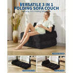 Divano Letto Pieghevole Convertibile 3-in-1 con Cuscino Materasso Pieghevole con Schienale, Comoda Poltrona Letto Portatile Divano da Terra per Soggiorno