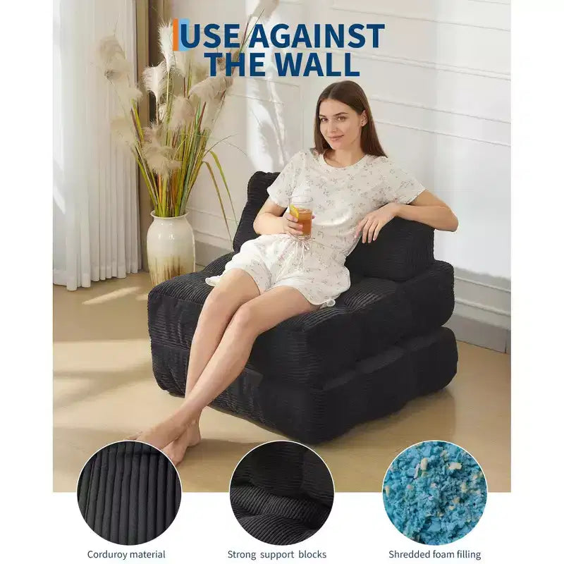 Divano Letto Pieghevole Convertibile 3-in-1 con Cuscino Materasso Pieghevole con Schienale, Comoda Poltrona Letto Portatile Divano da Terra per Soggiorno