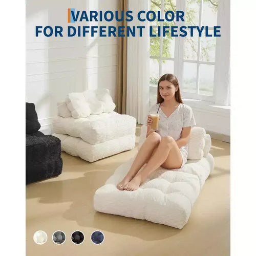 Divano Letto Pieghevole Convertibile 3-in-1 con Cuscino Materasso Pieghevole con Schienale, Comoda Poltrona Letto Portatile Divano da Terra per Soggiorno