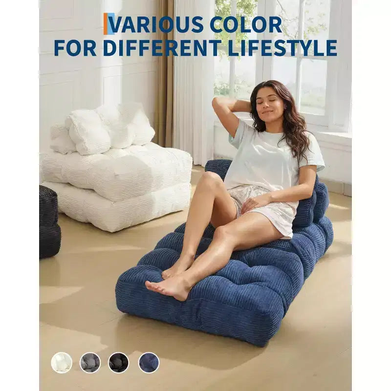Divano Letto Pieghevole Convertibile 3-in-1 con Cuscino Materasso Pieghevole con Schienale, Comoda Poltrona Letto Portatile Divano da Terra per Soggiorno