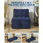 Divano Letto Pieghevole Convertibile 3-in-1 con Cuscino Materasso Pieghevole con Schienale, Comoda Poltrona Letto Portatile Divano da Terra per Soggiorno