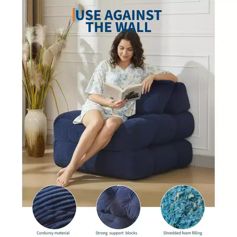 Divano Letto Pieghevole Convertibile 3-in-1 con Cuscino Materasso Pieghevole con Schienale, Comoda Poltrona Letto Portatile Divano da Terra per Soggiorno