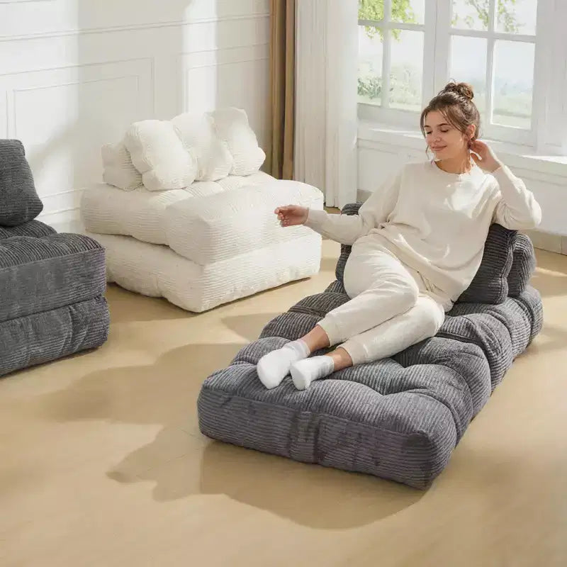 Divano Letto Pieghevole Convertibile 3-in-1 con Cuscino Materasso Pieghevole con Schienale, Comoda Poltrona Letto Portatile Divano da Terra per Soggiorno