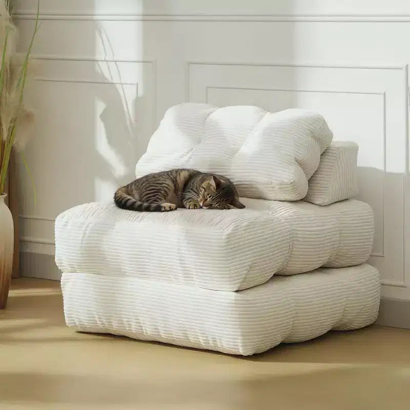 Divano Letto Pieghevole Convertibile 3-in-1 con Cuscino Materasso Pieghevole con Schienale, Comoda Poltrona Letto Portatile Divano da Terra per Soggiorno