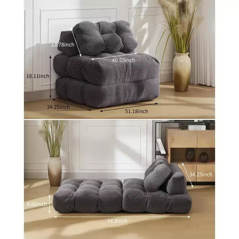 Divano Letto Pieghevole Convertibile 3-in-1 con Cuscino Materasso Pieghevole con Schienale, Comoda Poltrona Letto Portatile Divano da Terra per Soggiorno