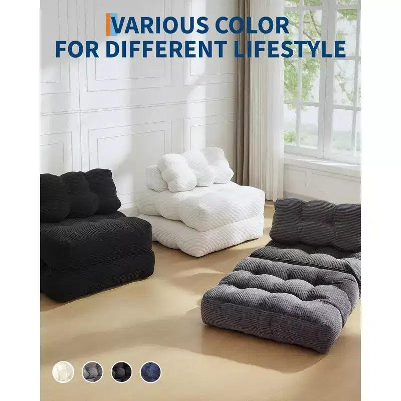Divano Letto Pieghevole Convertibile 3-in-1 con Cuscino Materasso Pieghevole con Schienale, Comoda Poltrona Letto Portatile Divano da Terra per Soggiorno