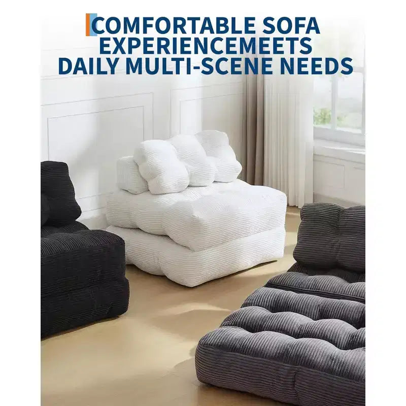 Divano Letto Pieghevole Convertibile 3-in-1 con Cuscino Materasso Pieghevole con Schienale, Comoda Poltrona Letto Portatile Divano da Terra per Soggiorno