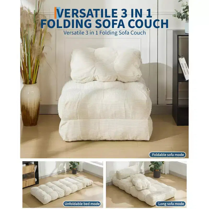 Divano Letto Pieghevole Convertibile 3-in-1 con Cuscino Materasso Pieghevole con Schienale, Comoda Poltrona Letto Portatile Divano da Terra per Soggiorno