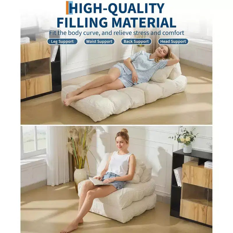 Divano Letto Pieghevole Convertibile 3-in-1 con Cuscino Materasso Pieghevole con Schienale, Comoda Poltrona Letto Portatile Divano da Terra per Soggiorno