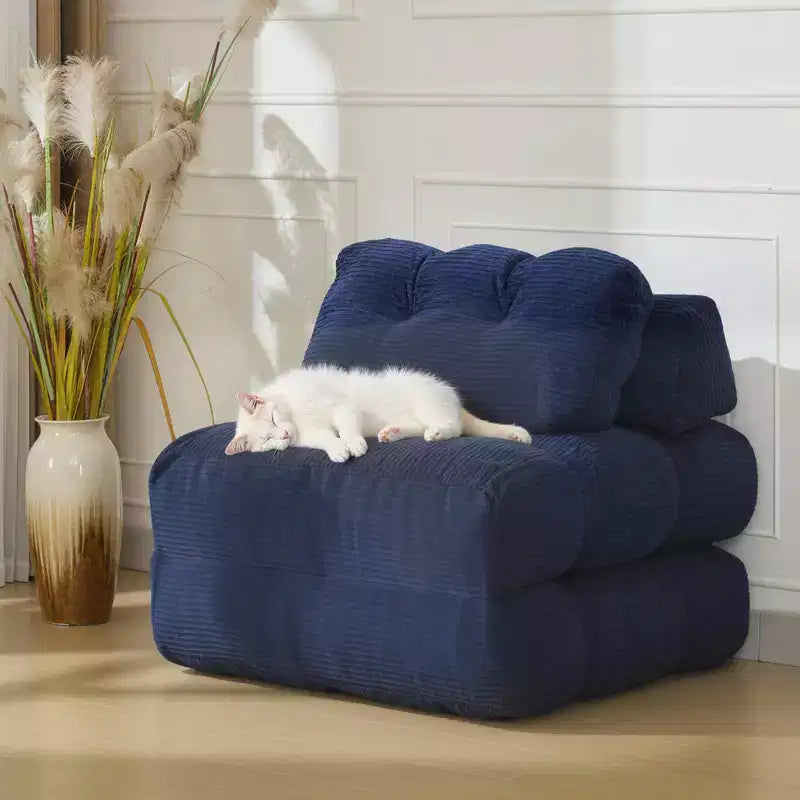 Divano Letto Pieghevole Convertibile 3-in-1 con Cuscino Materasso Pieghevole con Schienale, Comoda Poltrona Letto Portatile Divano da Terra per Soggiorno
