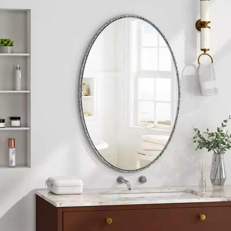 Okak 39IN Vintage Oval Bathroom Mirror with Metal Frame, Aged Effect Wall Mirror, Vanity Mirror for Bathroom, Living Room, Bedroom