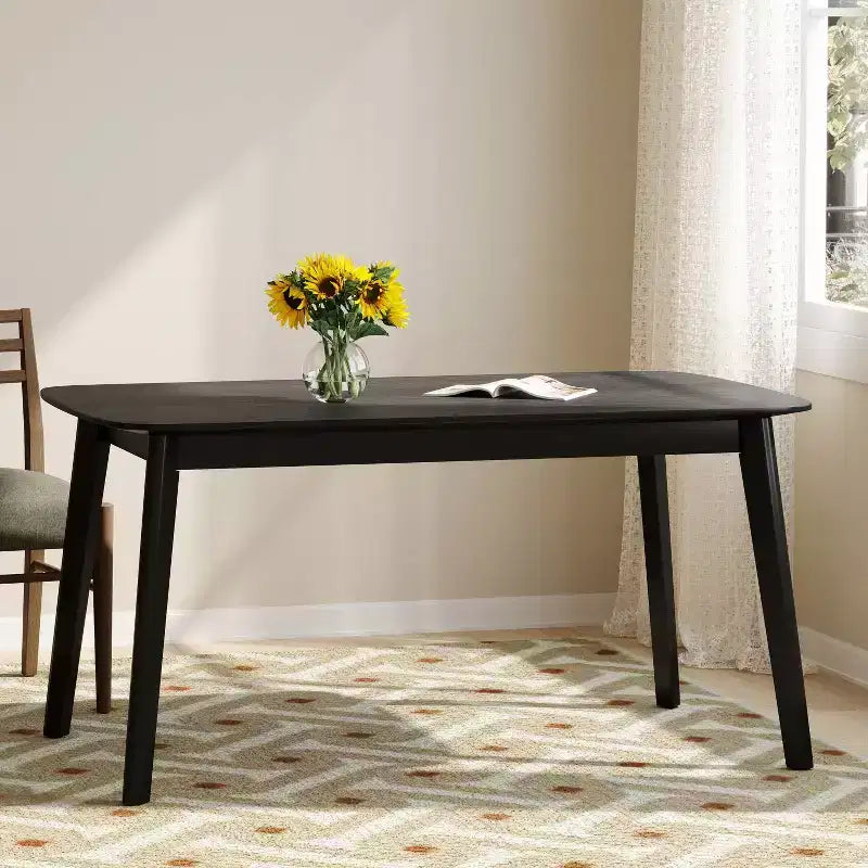 Okak 59IN Tavolo da Pranzo Minimalista con Gambe in Legno, Tavolo da Cucina Moderno, Tavolo Rettangolare per Soggiorno, Cucina, Sala da Pranzo, Nero