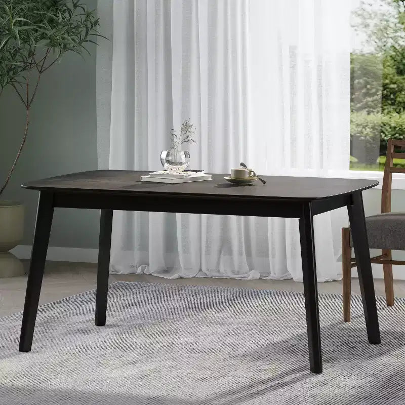 Okak 59IN Tavolo da Pranzo Minimalista con Gambe in Legno, Tavolo da Cucina Moderno, Tavolo Rettangolare per Soggiorno, Cucina, Sala da Pranzo, Nero