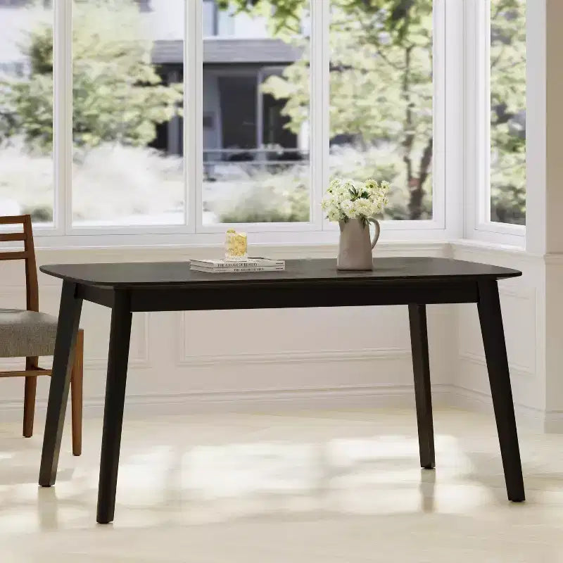 Okak 59IN Tavolo da Pranzo Minimalista con Gambe in Legno, Tavolo da Cucina Moderno, Tavolo Rettangolare per Soggiorno, Cucina, Sala da Pranzo, Nero