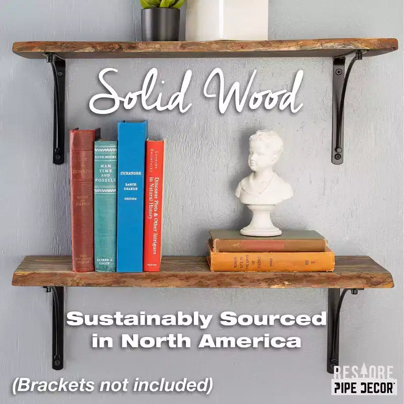 RESTORE Boulder Black Mensola in legno con bordo vivo da 24 pollici (solo legno) di Pipe Decor