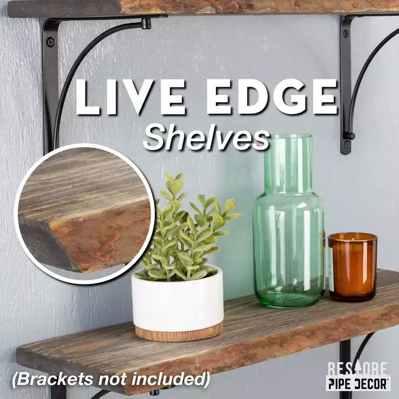RESTORE Boulder Black Mensola in legno con bordo vivo da 24 pollici (solo legno) di Pipe Decor