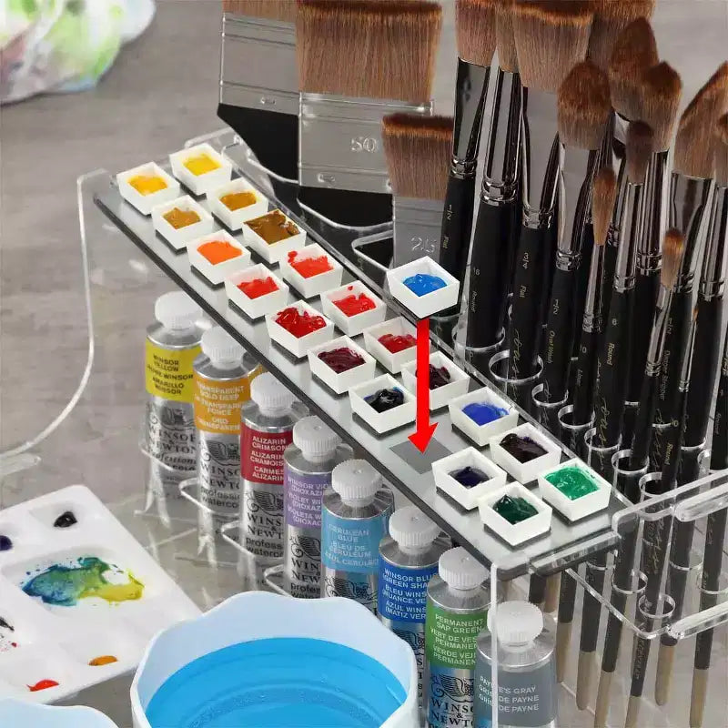 HG Art Concepts Organizer per acquerelli da studio Mezzo Artist - Porta pennelli per acquerelli con tavolozza, vaschetta raccogligocce, bicchieri pieghevoli, mezze vaschette magnetiche e