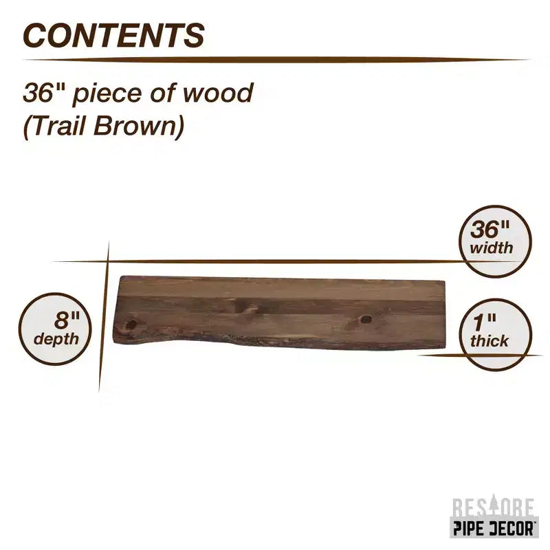 RESTORE Mensola in legno da 91 cm con bordo vivo (solo legno) di Pipe Decor