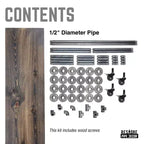 Carrello da bar industriale Pipe Decor a tre ripiani in legno con ruote bloccabili, Boulder Black