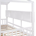 Letto a capanna con tetto e finestra, struttura letto a giorno in legno con mensole e 2 cassetti per bambini e bambine, bianco