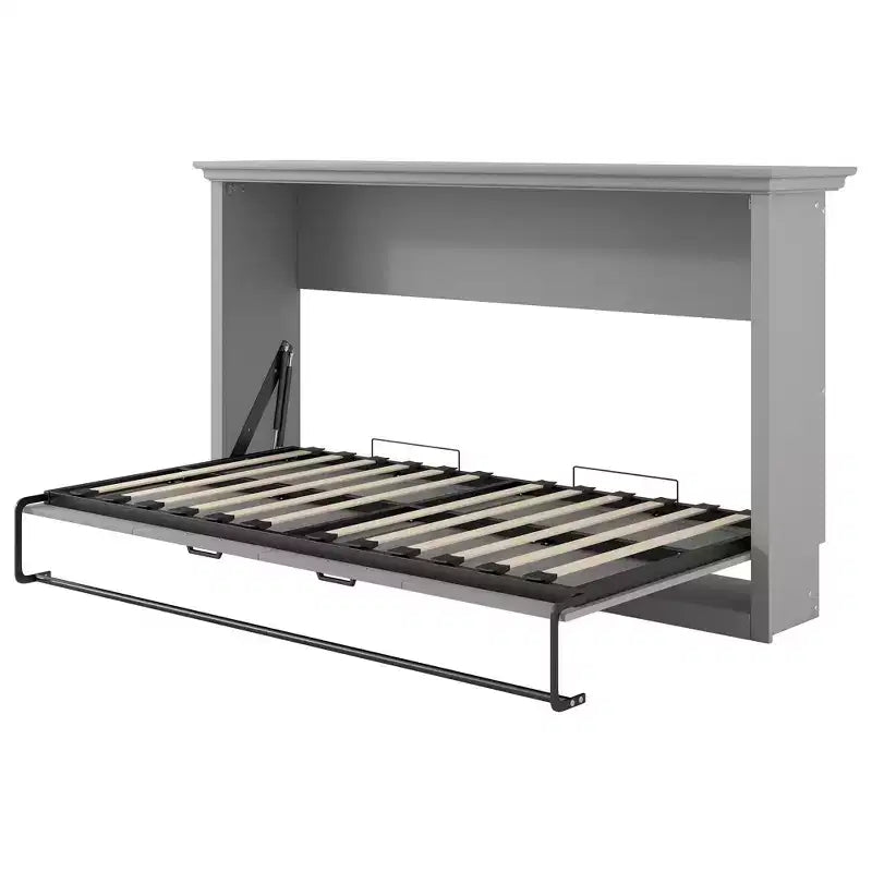 Letto a scomparsa matrimoniale in legno, letto a parete ripiegabile a cubo con piattaforma completa per camera da letto, camera degli ospiti, ufficio, grigio