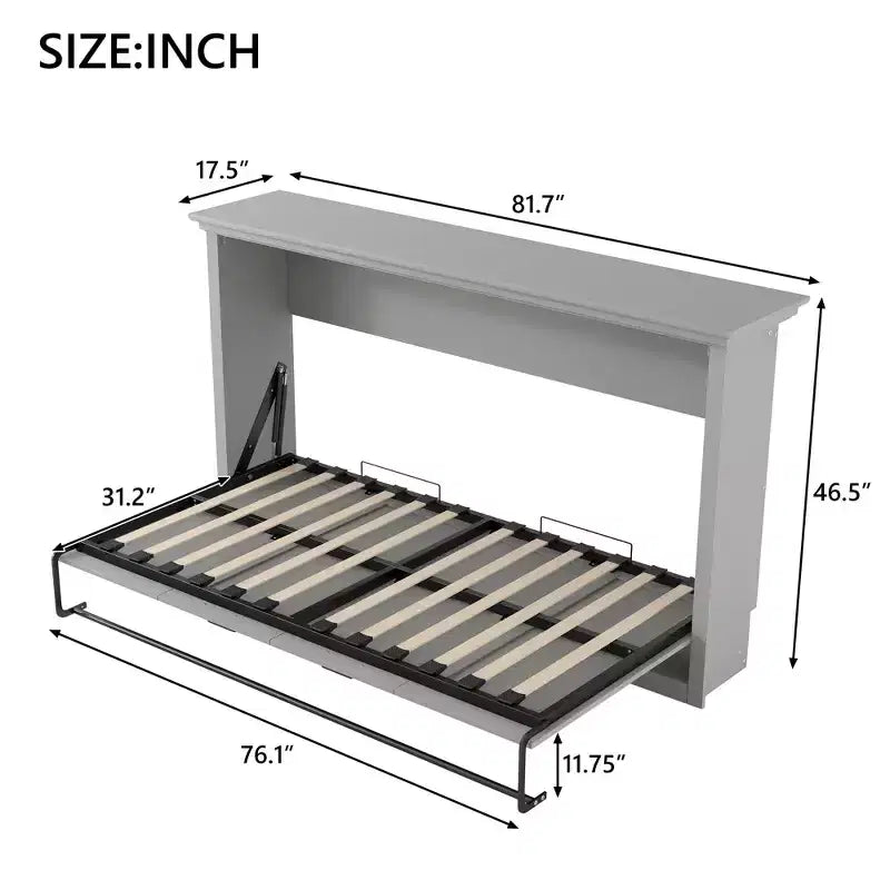 Letto a scomparsa matrimoniale in legno, letto a parete ripiegabile a cubo con piattaforma completa per camera da letto, camera degli ospiti, ufficio, grigio