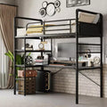 COZONY Twin Loft Bunk Bed with L-Shaped Desk, Metal High Loft Bed with Guardrail & Ladder, Space-Saving Workstation for Kids, Teens, Adults