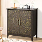 Mobiletto decorativo a 2 ante con ripiani regolabili, Credenza con gambe in legno, Mobile contenitore decorativo per soggiorno, Motivo ad anelli di albero intagliato