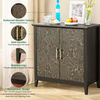 Mobiletto decorativo a 2 ante con ripiani regolabili, Credenza con gambe in legno, Mobile contenitore decorativo per soggiorno, Motivo ad anelli di albero intagliato