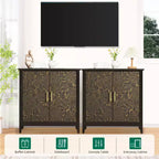 Mobiletto decorativo a 2 ante con ripiani regolabili, Credenza con gambe in legno, Mobile contenitore decorativo per soggiorno, Motivo ad anelli di albero intagliato