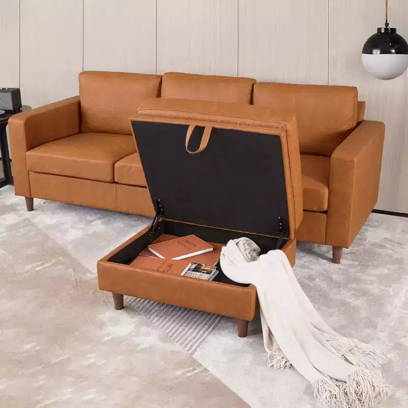 Pouf Contenitore Quadrato, Sgabello Poggiapiedi Piccolo in Pelle per Divano, Poggiapiedi Cubo Imbottito per Ingresso Camera da Letto Soggiorno
