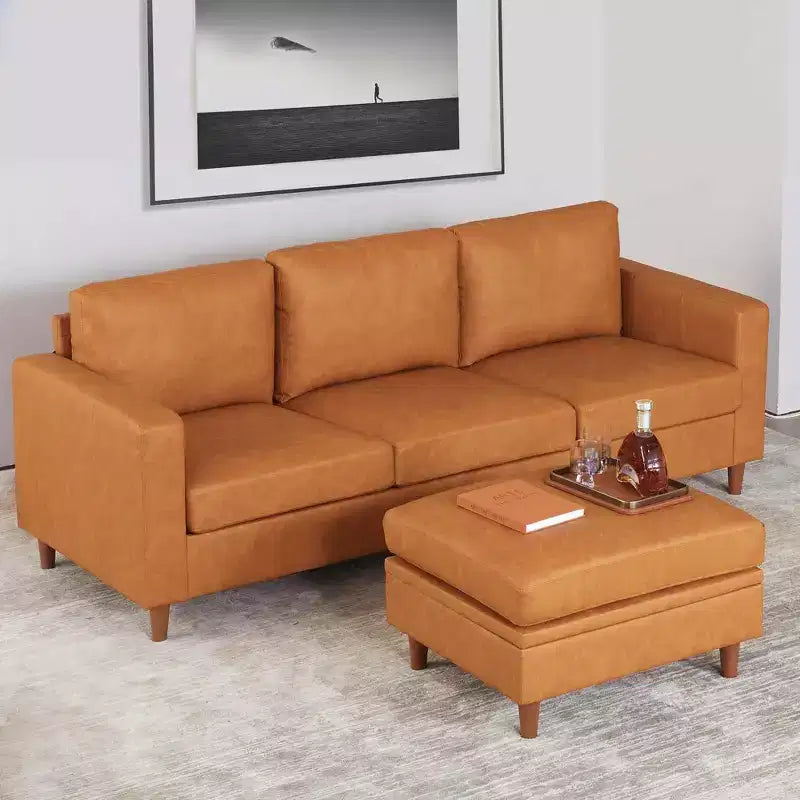 Pouf Contenitore Quadrato, Sgabello Poggiapiedi Piccolo in Pelle per Divano, Poggiapiedi Cubo Imbottito per Ingresso Camera da Letto Soggiorno