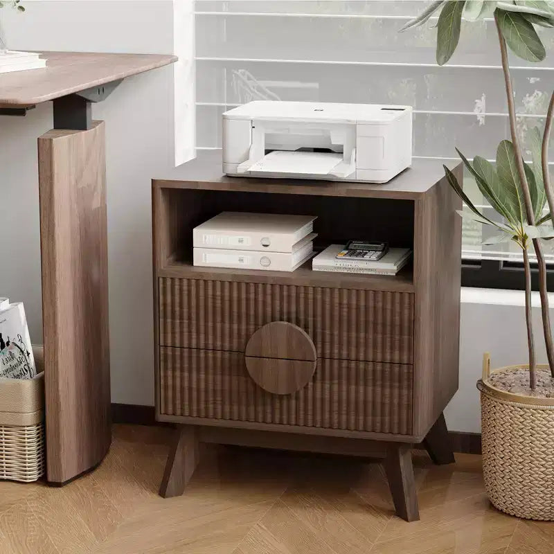 GustoWave Comodino a flauto stile fattoria, set da 1/2, comodini alti in legno, tavolino con 2 cassetti, ripiano aperto e piedini