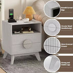 GustoWave Comodino a flauto stile fattoria, set da 1/2, comodini alti in legno, tavolino con 2 cassetti, ripiano aperto e piedini