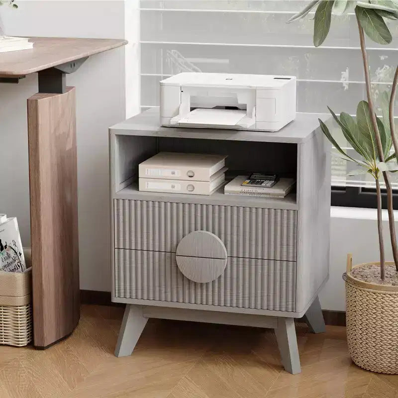 GustoWave Comodino a flauto stile fattoria, set da 1/2, comodini alti in legno, tavolino con 2 cassetti, ripiano aperto e piedini