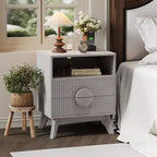 GustoWave Comodino a flauto stile fattoria, set da 1/2, comodini alti in legno, tavolino con 2 cassetti, ripiano aperto e piedini