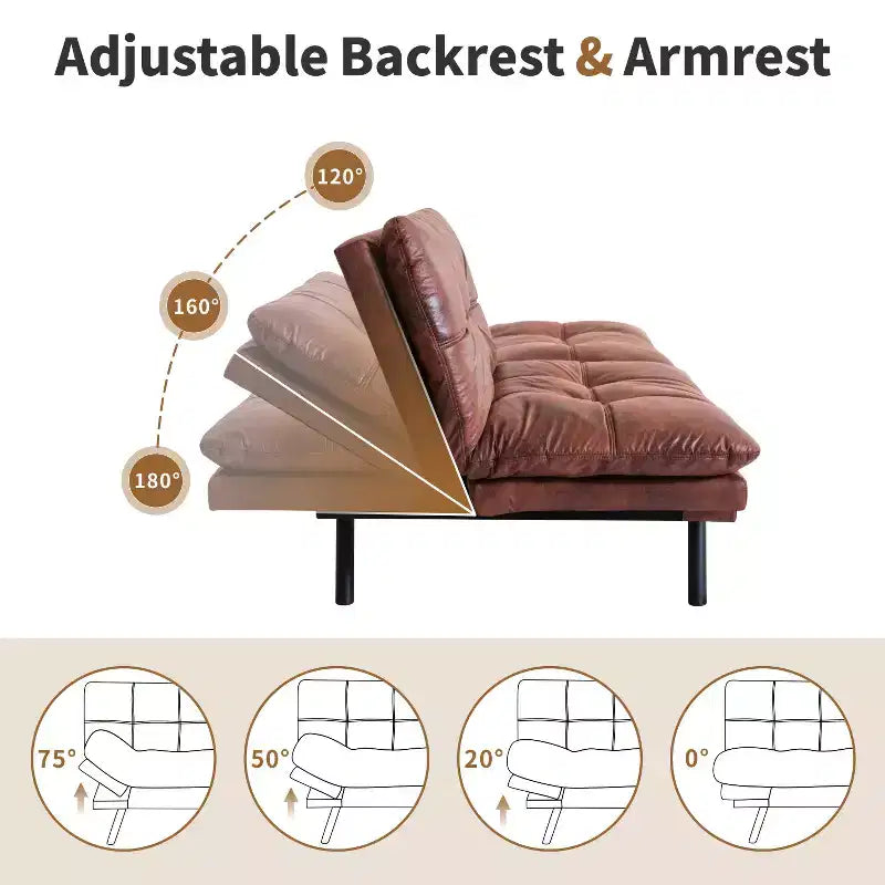 Dyonery 71 Divano Letto Futon Convertibile in Ecopelle con Schienale e Braccioli Regolabili, Comodo Divano Letto per Spazi Ridotti
