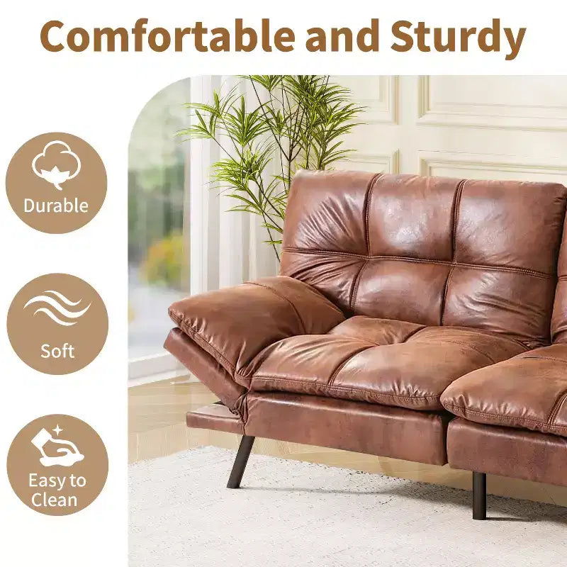 Dyonery 71 Divano Letto Futon Convertibile in Ecopelle con Schienale e Braccioli Regolabili, Comodo Divano Letto per Spazi Ridotti