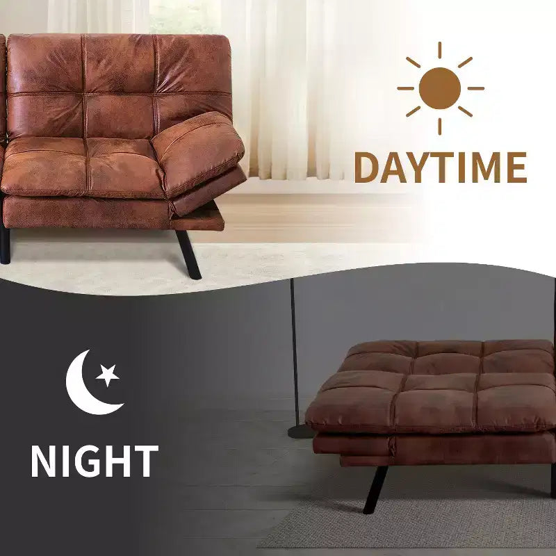 Dyonery 71 Divano Letto Futon Convertibile in Ecopelle con Schienale e Braccioli Regolabili, Comodo Divano Letto per Spazi Ridotti