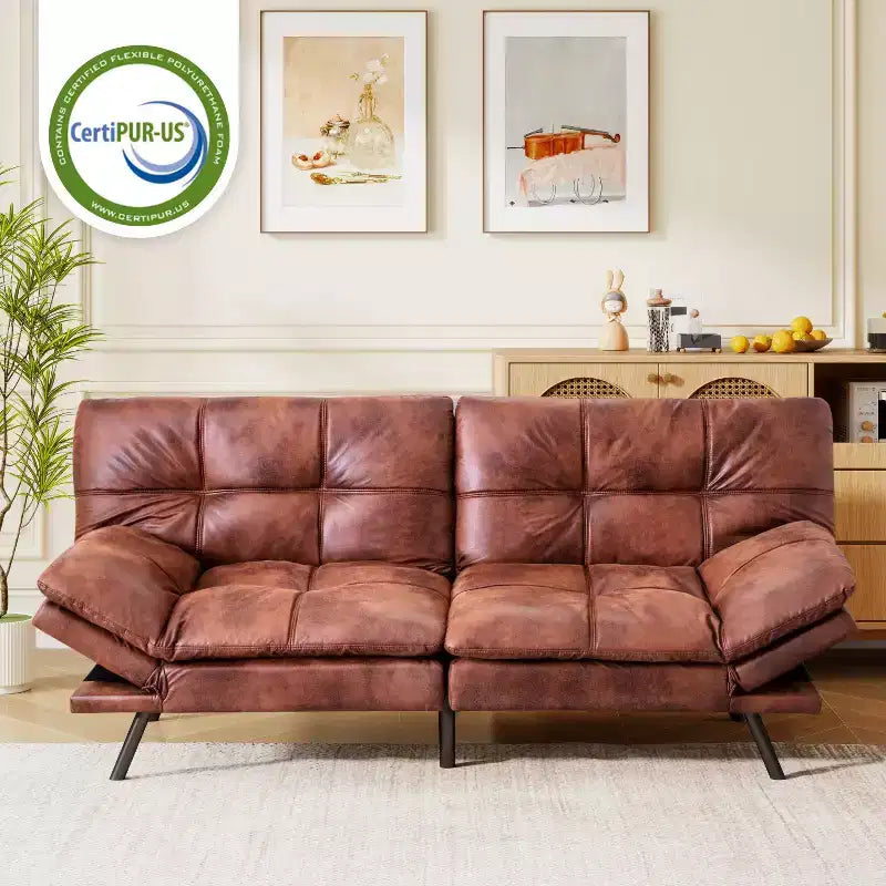 Dyonery 71 Divano Letto Futon Convertibile in Ecopelle con Schienale e Braccioli Regolabili, Comodo Divano Letto per Spazi Ridotti