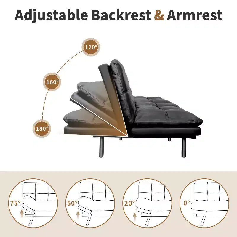 Dyonery 71 Divano Letto Futon Convertibile in Ecopelle con Schienale e Braccioli Regolabili, Comodo Divano Letto per Spazi Ridotti