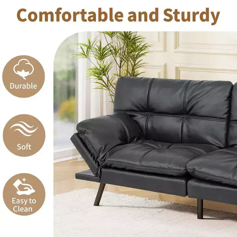 Dyonery 71 Divano Letto Futon Convertibile in Ecopelle con Schienale e Braccioli Regolabili, Comodo Divano Letto per Spazi Ridotti