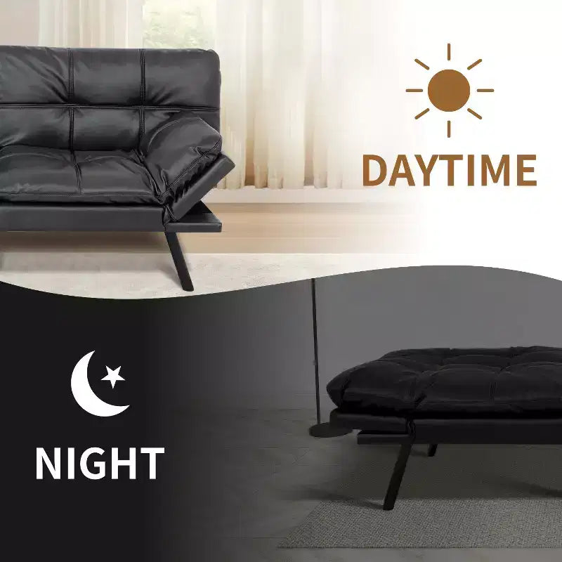 Dyonery 71 Divano Letto Futon Convertibile in Ecopelle con Schienale e Braccioli Regolabili, Comodo Divano Letto per Spazi Ridotti